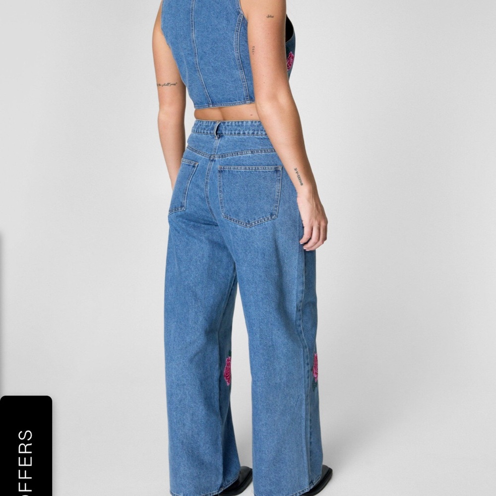 Denim Waistcoat and Jeans Set with Rose Hotflix Design - Picture 6 of 11